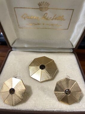 Vintage Avon Gold-Tone Octagonal Brooch and Earring Set